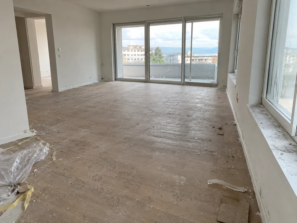 Séjour avant nettoyage de fin de chantier