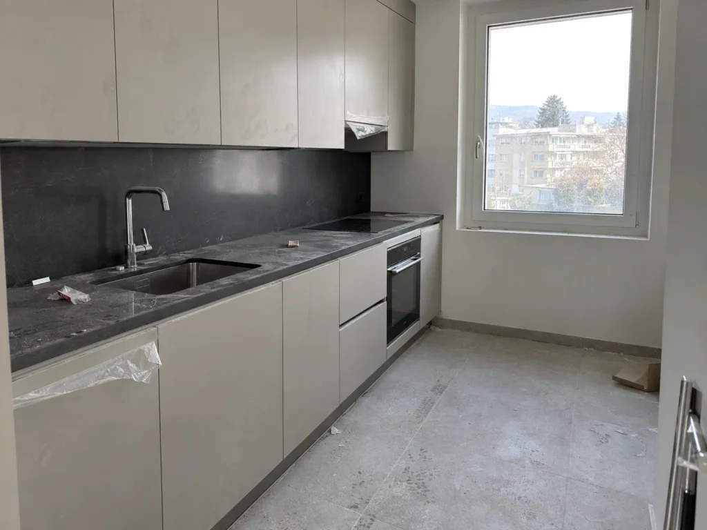 Cuisine avant nettoyage de fin de chantier